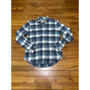 Lucky Brand Flannel Shirt Mens Small Blue Gray Plaid Check Saturday Stretch